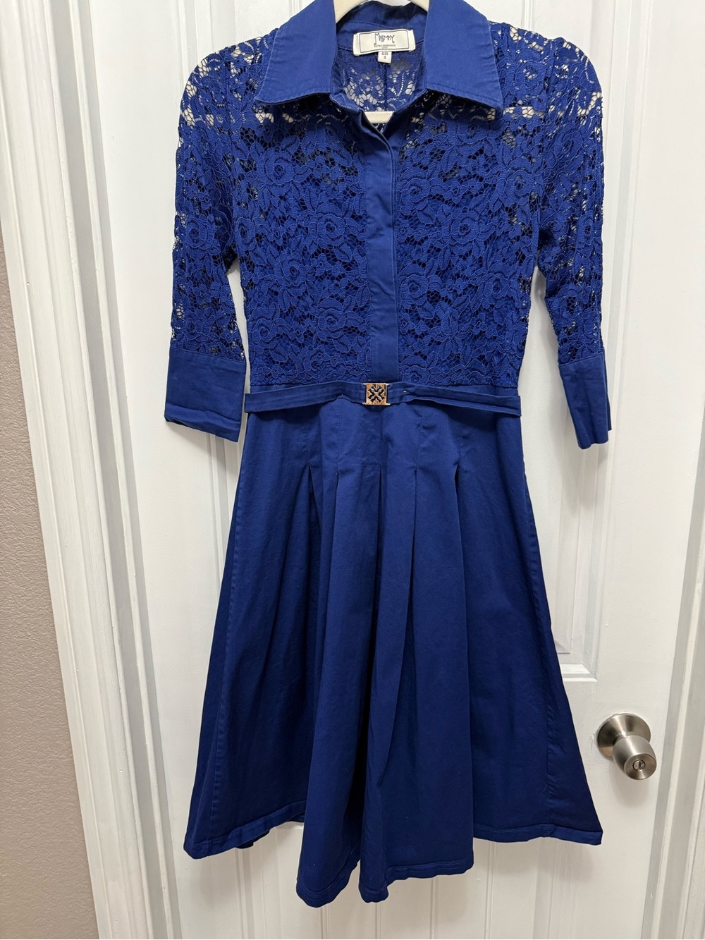Miss May Maxi Dress Sz Small Retro Gorgeous City Navy Blue Lace (54-7)